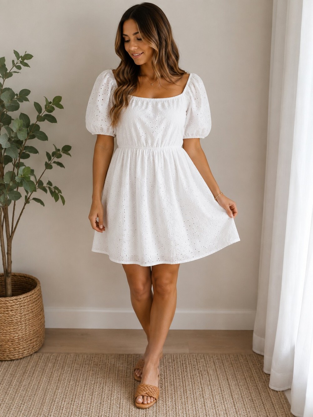 A New Day Eyelet Mini Dress White Small Like New